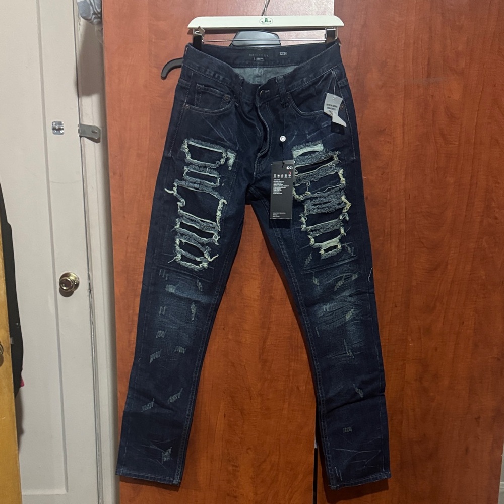 Men's Distressed Dark Blue Skinny Jeans